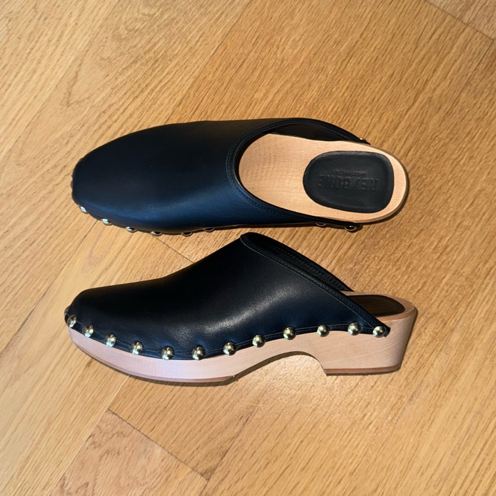Re/done Black Leather Studded Mules